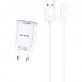 Мережевий зарядний пристрій Usams T21 Single USB + lightning cable, 2.1A Білий (T21OCLN01) Мережевий зарядний пристрій Usams T21 Single USB + lightning cable, 2.1A Білий (T21OCLN01)