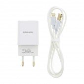 Мережевий зарядний пристрій Usams T21 Single USB + lightning cable, 2.1A Білий (T21OCLN01) Мережевий зарядний пристрій Usams T21 Single USB + lightning cable, 2.1A Білий (T21OCLN01)