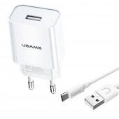 Сетевое зарядное устройство Usams T21 Single USB + Type-C cable, 2.1A White (T21OCTC01)