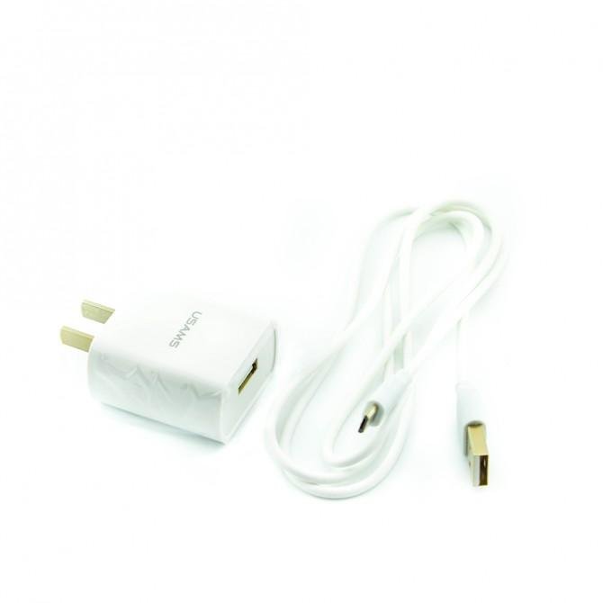 Мережевий зарядний пристрій Usams T21 Single USB + Type-C cable, 2.1A Білий (T21OCTC01)-1