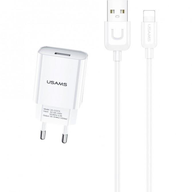 Мережевий зарядний пристрій Usams T21 Single USB + Micro cable, 2.1A Білий (T21OCMC01)-2
