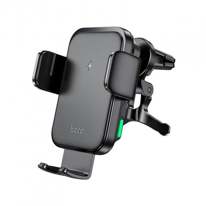 Холдер Hoco HW10 Jenny three-axis linkage (air outlet) Holder + Wireless Charger Black