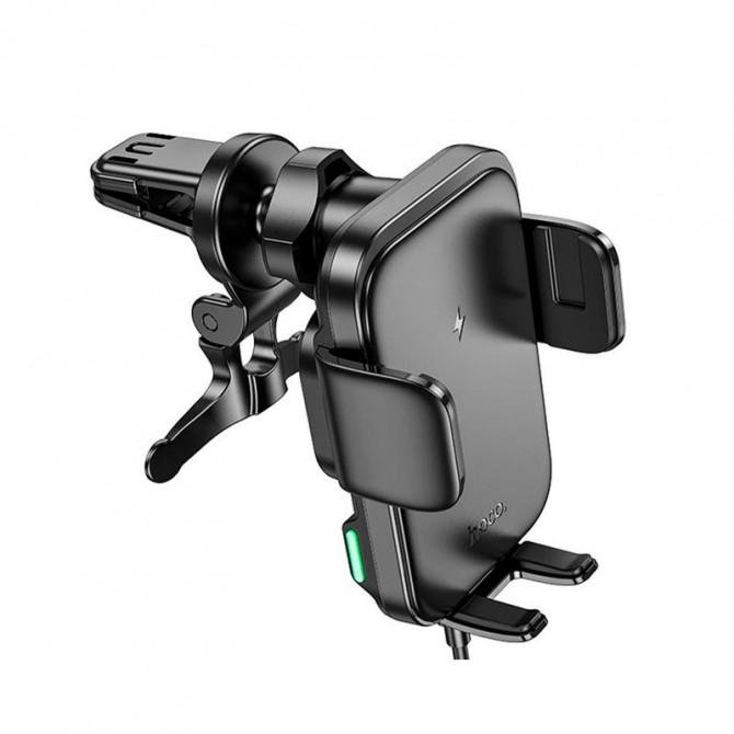 Холдер Hoco HW10 Jenny three-axis linkage (air outlet) Holder + Wireless Charger Black-1