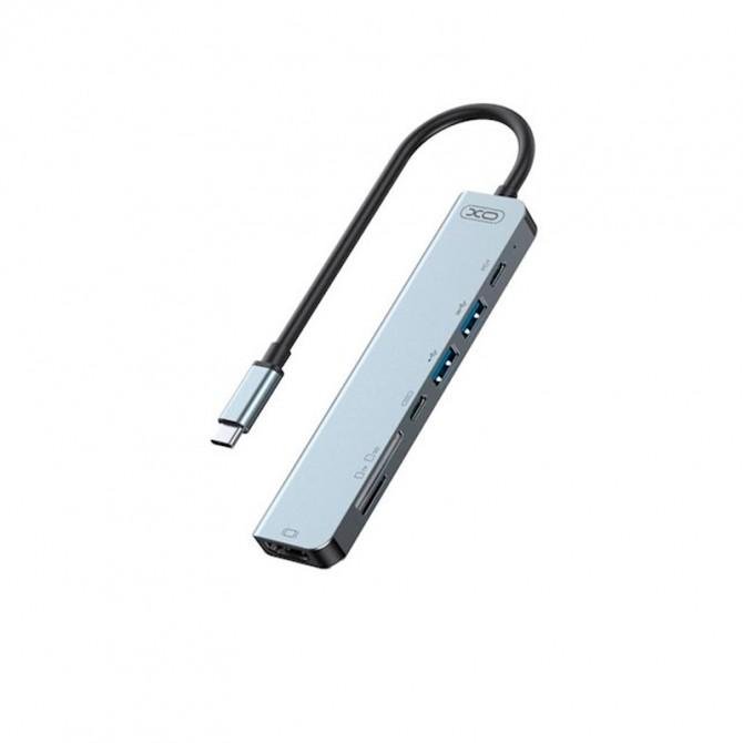 Хаб XO HUB008 7 in 1 Чорний/Сірий