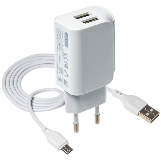 Мережевий зарядний пристрій XO L35D 2.1A/2USB + MicroUSB White