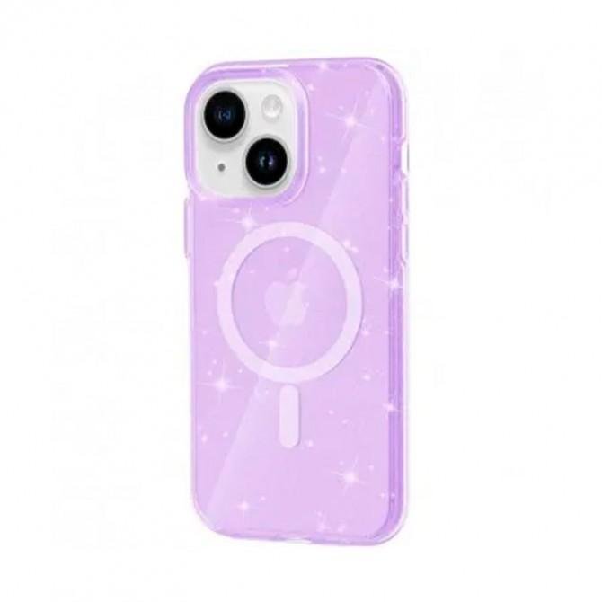 Чехол TPU Galaxy Sparkle (MagFit) для Apple iPhone 15 (6.1") Purple+Glitter