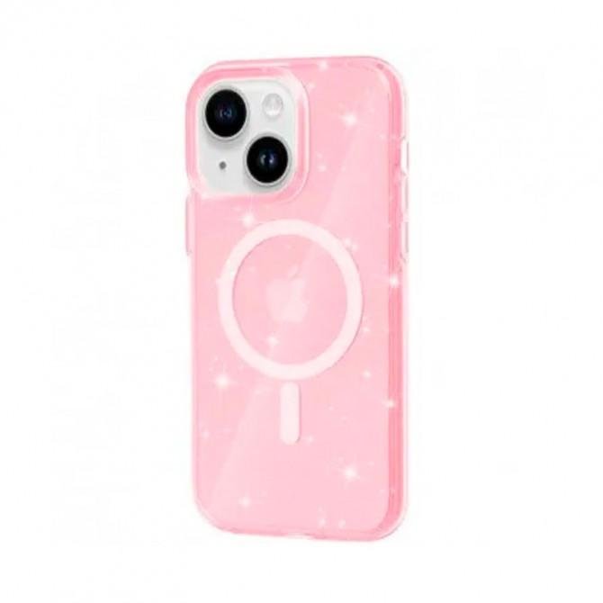 Чехол TPU Galaxy Sparkle (MagFit) для Apple iPhone 15 (6.1") Pink+Glitter