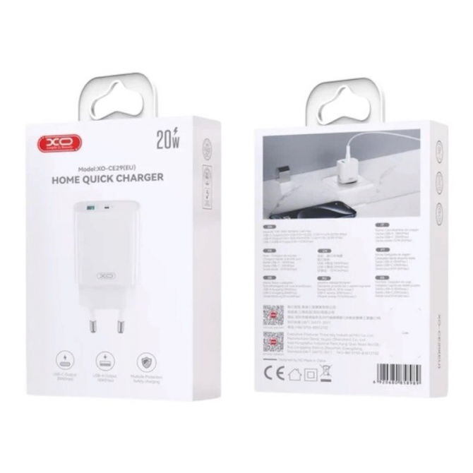 Сетевое зарядное устройство для XO CE29 20W/1 Usb + 1 Type-C White-2