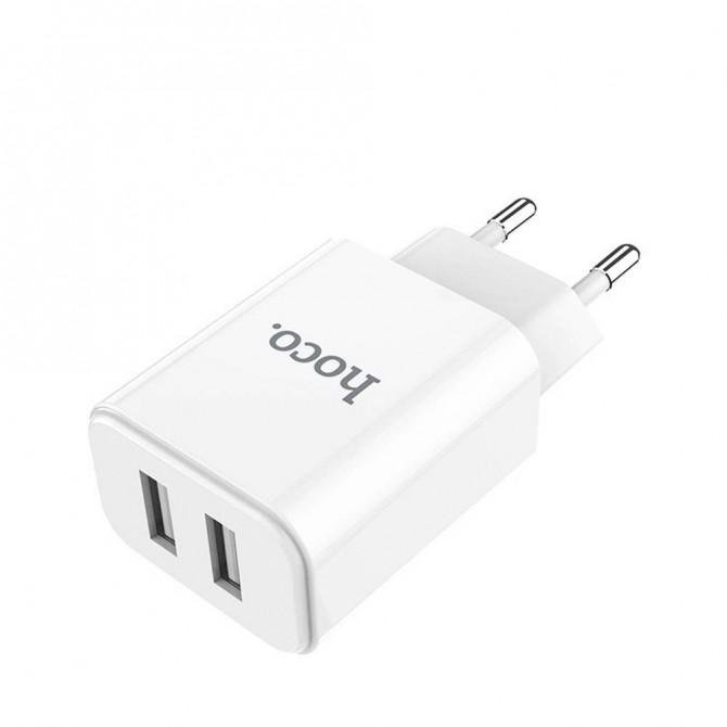 Мережевий зарядний пристрій 2USB Hoco C62A Бiлий + USB Cable iPhone 8 (2.1A)-1