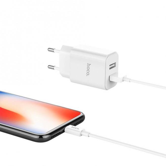 Мережевий зарядний пристрій 2USB Hoco C62A Бiлий + USB Cable iPhone 8 (2.1A)-2