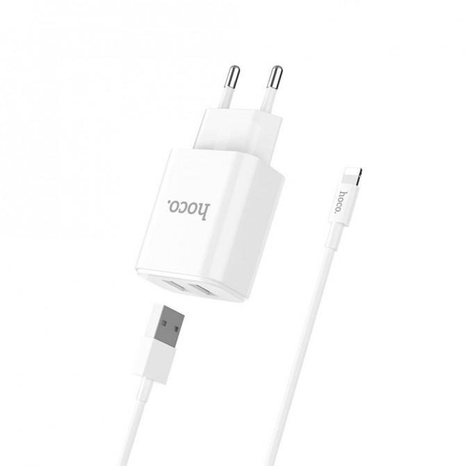 Сетевое зарядное устройство 2USB Hoco C62A White + USB Cable MicroUSB (2.1A)