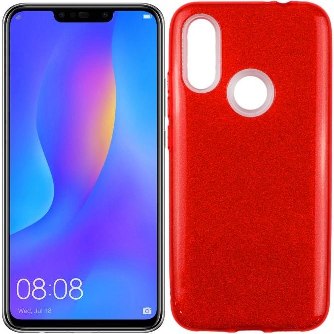 Чехол Silicone 3in1 Блёстки для Huawei P Smart Plus Red