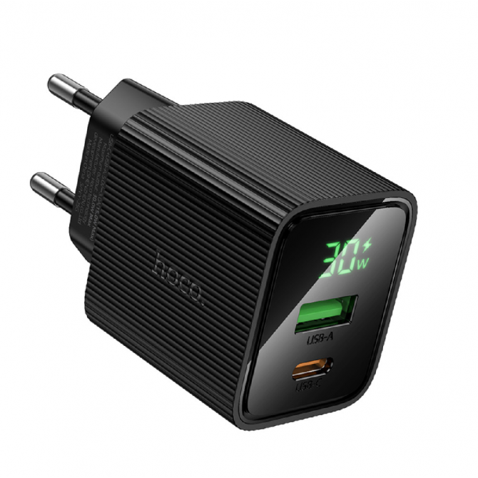Сетевое зарядное устройство 1USB + Type-C Hoco CS84A PD30W+QC3.0 Black