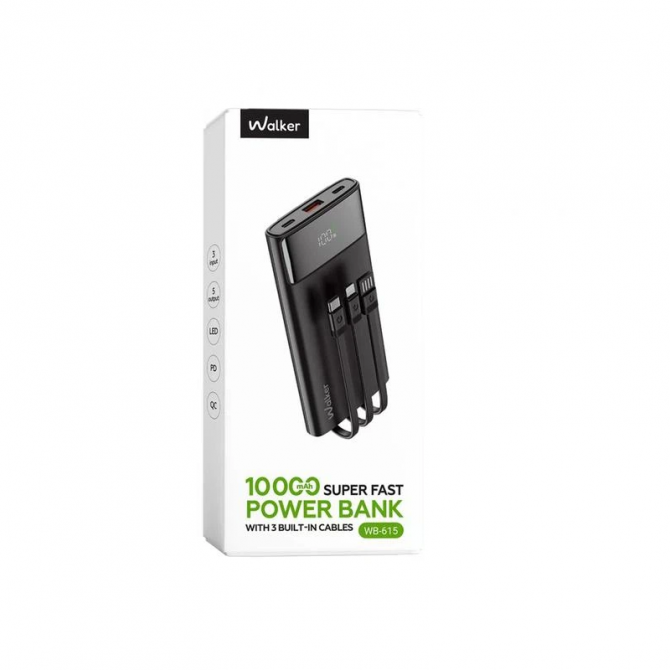 Додаткова батарея WALKER WB-615 10000mAh LCD+cable USB,TC,LT Black-2