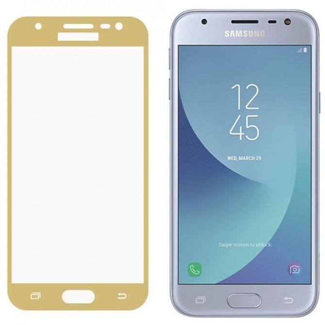 Защитное стекло для SAMSUNG J330 Galaxy J3 (2017) (0.3 мм, 2.5D, с золотистым Silk Screen покрытием-1