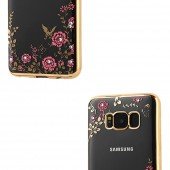 Прозорий Чохол з квітами та стразами для Samsung G950 Galaxy S8 з глянцевим бампером (Рожевий Золоти Прозорий Чохол з квітами та стразами для Samsung G950 Galaxy S8 з глянцевим бампером (Рожевий Золоти