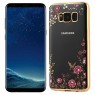 Прозорий Чохол з квітами та стразами для Samsung G955 Galaxy S8 Plus з глянцевим бампером (Рожевий З