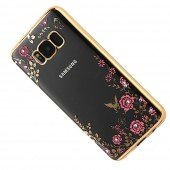 Прозрачный чехол с цветами и стразами для Samsung G955 Galaxy S8 Plus с глянцевым бампером (Розовый  Прозрачный чехол с цветами и стразами для Samsung G955 Galaxy S8 Plus с глянцевым бампером (Розовый