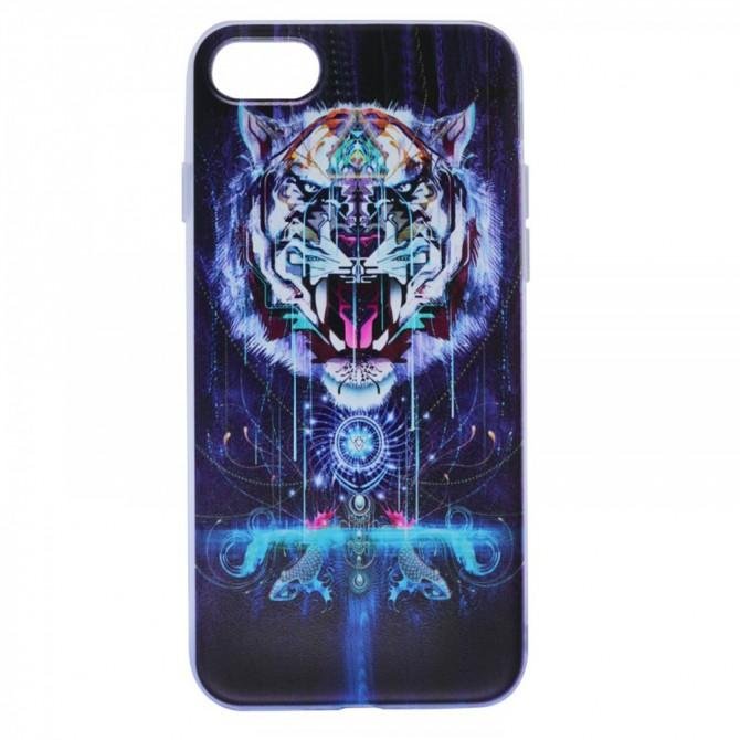 Тонкий силиконовый чехол "Космические животные" с прозрачными краями для Apple iPhone 7 (4.7") (Тигр-1