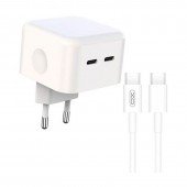 Мережевий зарядний пристрій XO L102 35W/2 USB-C White + Type-C to Type-C Cable Мережевий зарядний пристрій XO L102 35W/2 USB-C White + Type-C to Type-C Cable