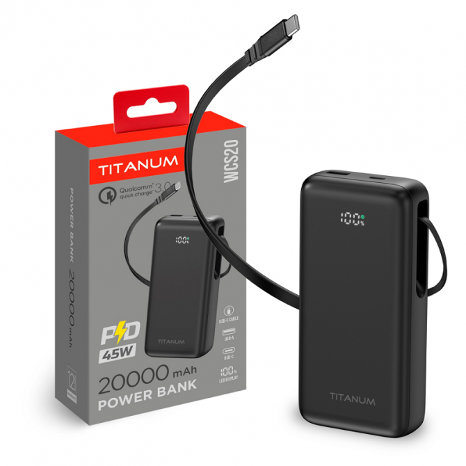 Дополнительная батарея Titanium TPB-WCS20-B 45W +PD 20000mAh Black-3