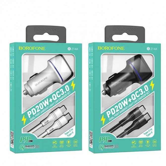 Автомобильное зарядное устройство Borofone BZ14A PD20W+QC3.0 3A Black + Cable Type-C Black-1
