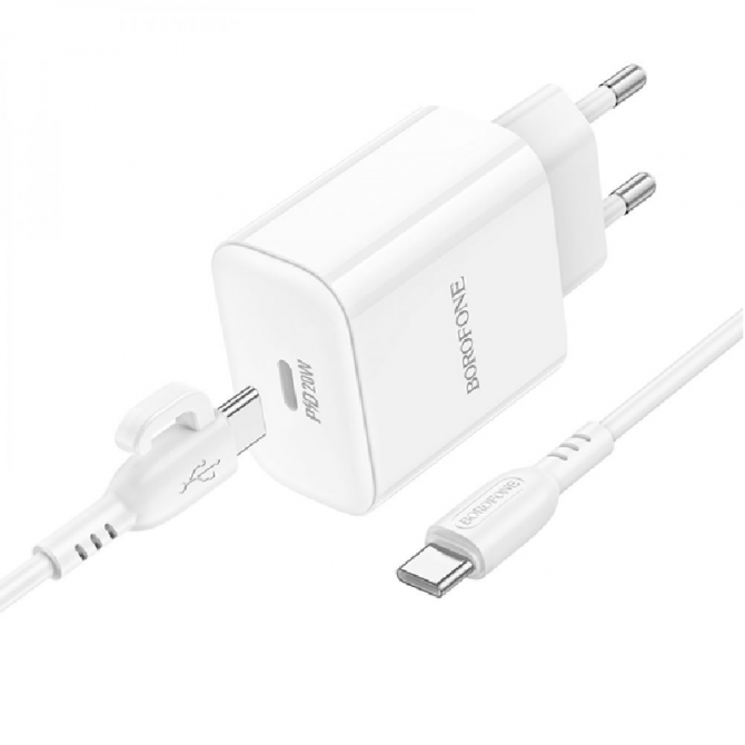 Сетевое зарядное устройство 1Type-C Borofone BA81A PD20W White + Type-C to Type-C-1