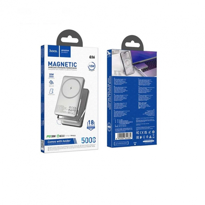 Дополнительная батарея Hoco 5000 mAh Q36 Sunlight magnetic suction+holder PD20W Metal grey-2