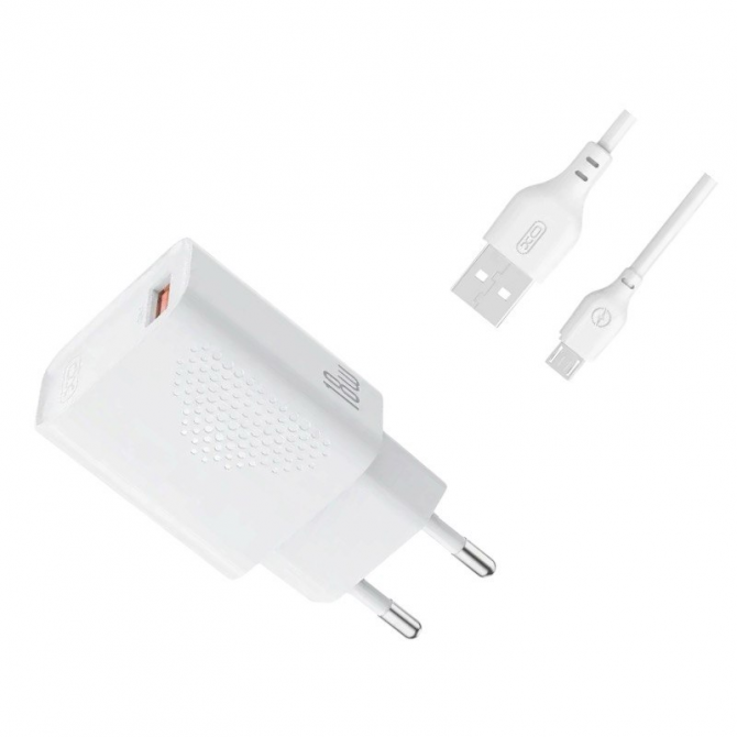 Сетевое зарядное устройство для XO L159 18W/USB-A White + MicroUSB Cable-1
