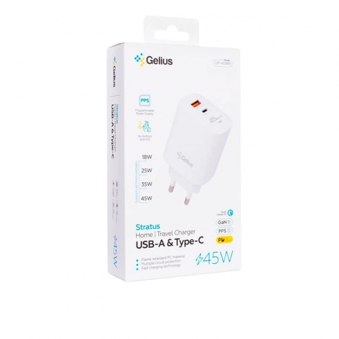 Мережевий зарядний пристрій Gelius Stratus GP-HC068 45W (1Type-C+1USB-A) White-3