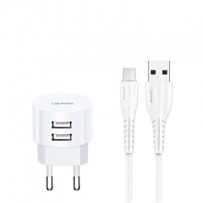 МЗП Usams Send-Tu Travel Charger Kit (2USB + MicroUSB Cable) White-1