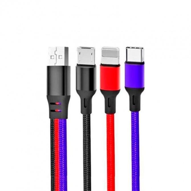 Кабель XO NB143 Braided 3in1 1.5A/1.2m Black/Blue/Red