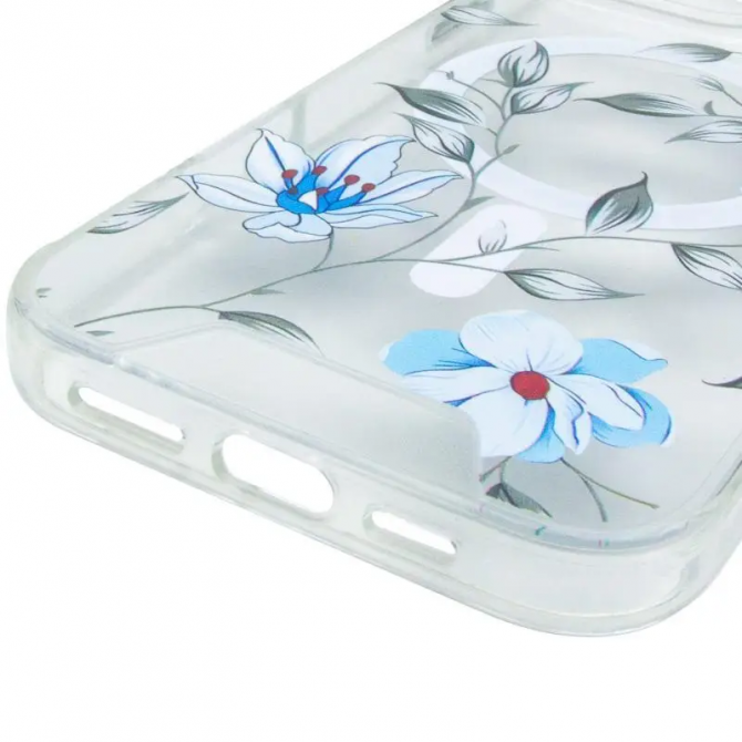 Чехол TPU+PC Clear Garden with MagSafe для Apple iPhone 17 Air (6.5") (Blue Blossom)-4