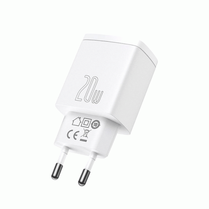 Сетевое зарядное устройство 1USB + Type-C Baseus Cube QC 20W White-1