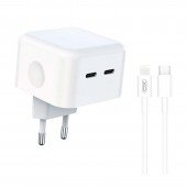 Мережевий зарядний пристрій XO L102 35W/2 USB-C White + Type-C to Lightning Cable Мережевий зарядний пристрій XO L102 35W/2 USB-C White + Type-C to Lightning Cable
