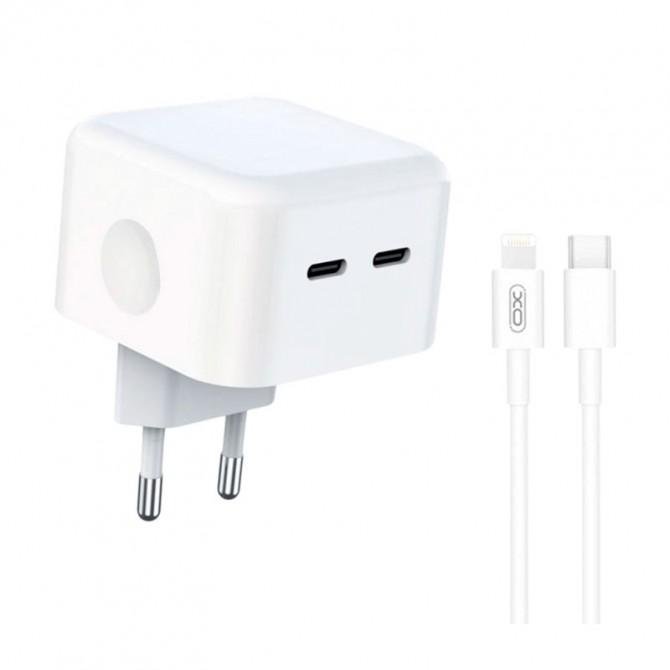 Сетевое зарядное устройство XO L102 35W/2 USB-C White + Type-C to Lightning Cable-2