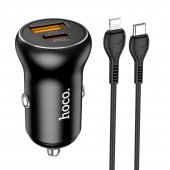 Автомобильное зарядное устройство 2USB Hoco NZ5 PD30W + QC3.0 Black + USB Type-C to Lightning Автомобильное зарядное устройство 2USB Hoco NZ5 PD30W + QC3.0 Black + USB Type-C to Lightning