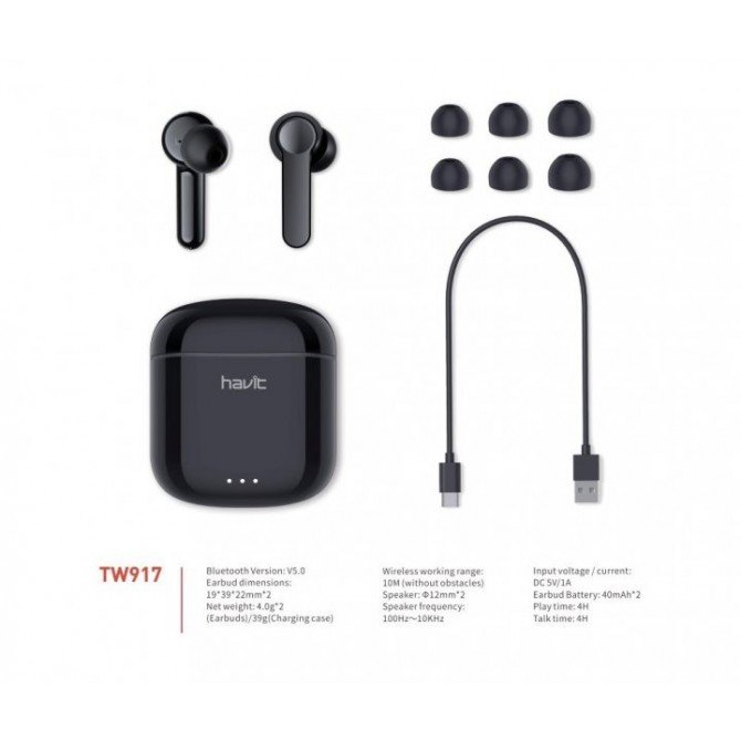 Беспроводные наушники Havit TW917 with charger case Black-1