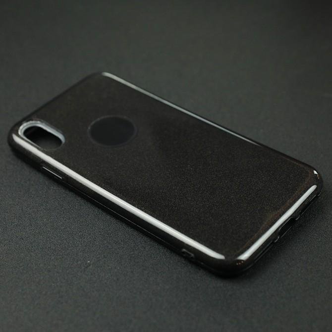 Чехол Silicone 3in1 Блёстки для iPhone Xs Max Чёрный-3