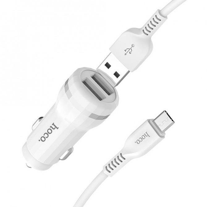 Автомобильное зарядное устройство 2USB Hoco Z27 White + USB Cable MicroUSB (2.4A)-2