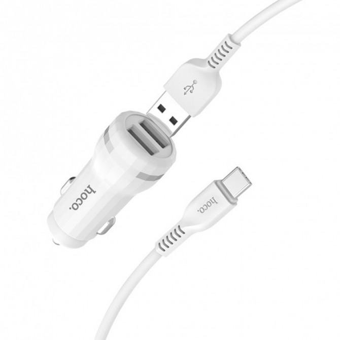 Автомобильное зарядное устройство 2USB Hoco Z27 White + USB Cable Type-C (2.4A)
