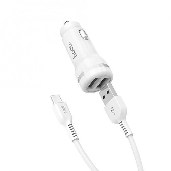 Автомобильное зарядное устройство 2USB Hoco Z27 White + USB Cable Type-C (2.4A)-2