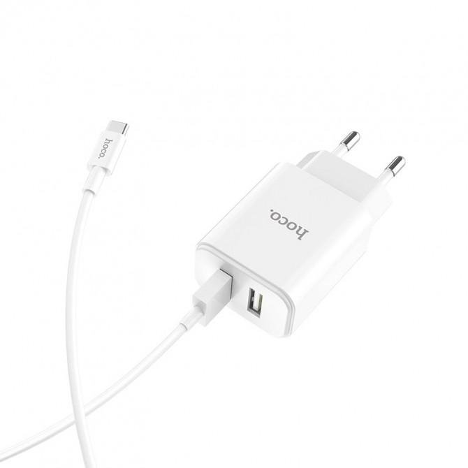 Мережевий зарядний пристрій 2USB Hoco C62A Бiлий + USB Cable Type-C (2.1A)-2