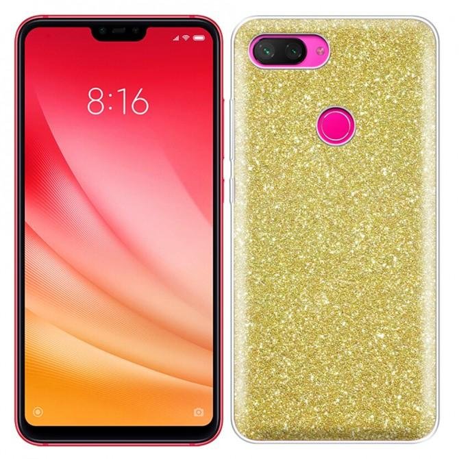Чохол Silicone 3in1 Блискітки для Xiaomi Mi8 Lite Золотий