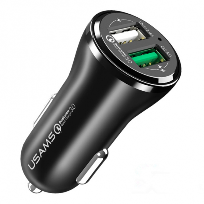 Автомобильное зарядное устройство Usams US-CC028 QC3.0 2.4A Dual USB Чёрный (24C28C01)