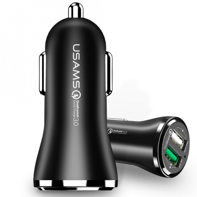 Автомобильное зарядное устройство Usams US-CC028 QC3.0 2.4A Dual USB Чёрный (24C28C01)-4