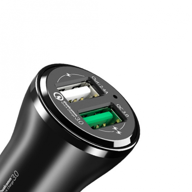 Автомобильное зарядное устройство Usams US-CC028 QC3.0 2.4A Dual USB Чёрный (24C28C01)-2