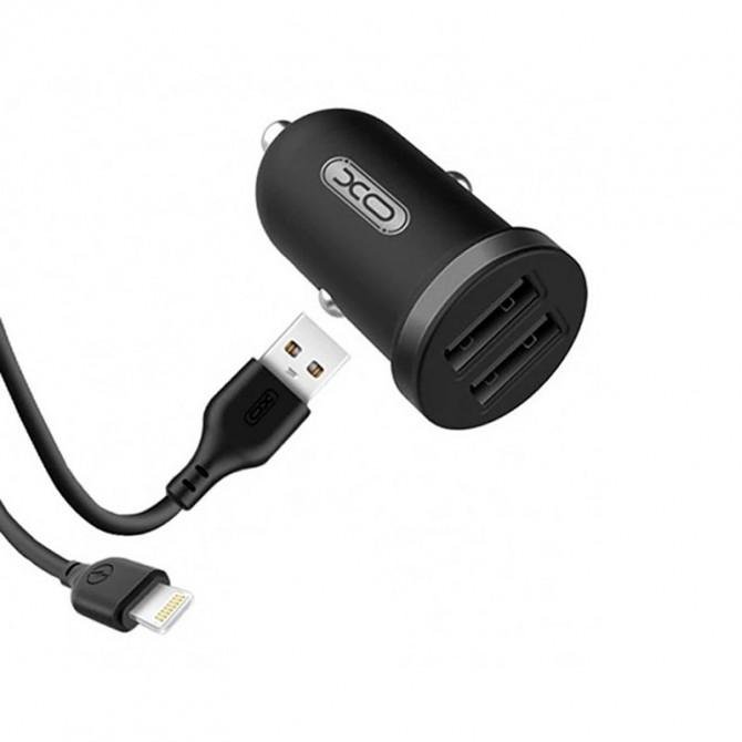 Автомобільний зарядний пристрій XO TZ08 2.1A/2 USB +Lightning Black