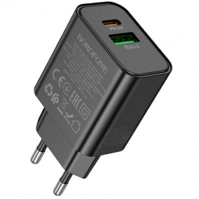 Мережевий зарядний пристрій 1USB + Type-C Borofone BA88A Navy PD20W+QC3.0 Black