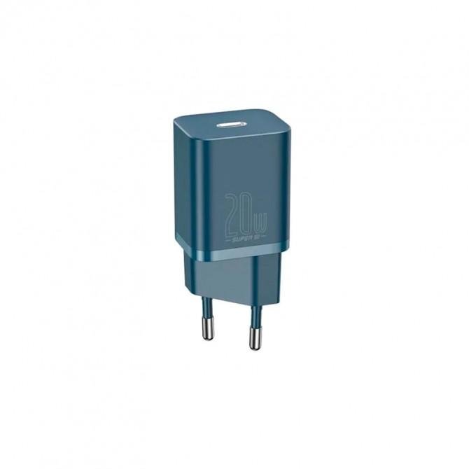 Сетевое зарядное устройство 1Type-C Baseus Super Si 1C 20W EU Sets Blue + Type-C to Lightning 3A 1m-1